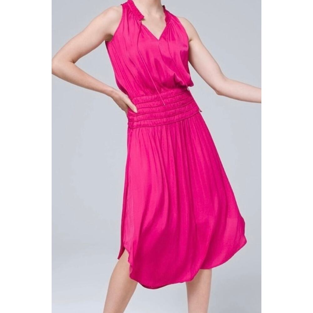 White House Black Market Fuchsia Sleeveless Smocked-Waist Midi Dress